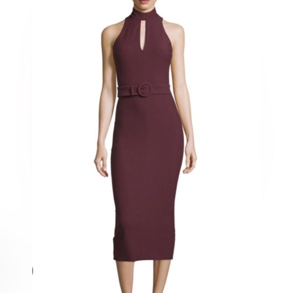 Cinq A Sept Juniper Mock Neck Belted Midi Dress‎ with Keyhole Size 2 Burgundy